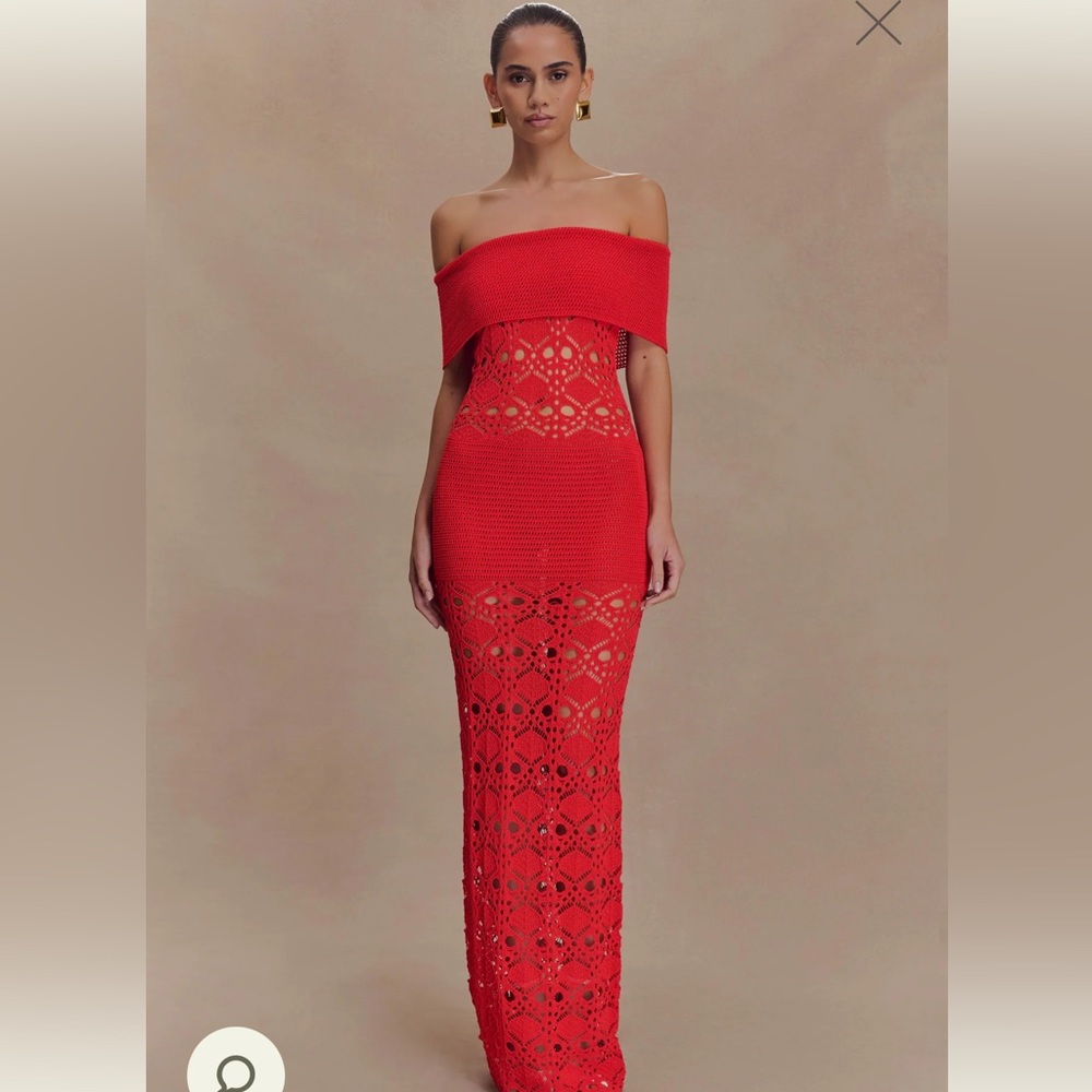 MESHKI -SOLSTICE OFF SHOULDER CROCHET MAXI